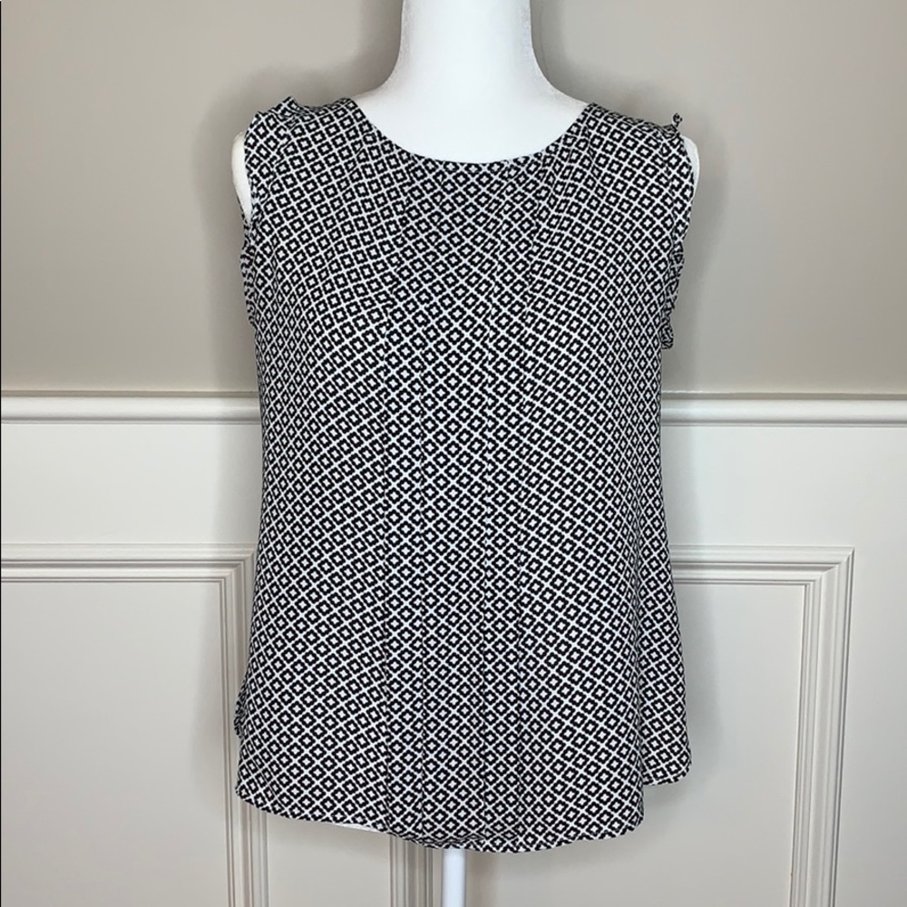 Loft Black & White Printed Ruffle Sleeve Blouse